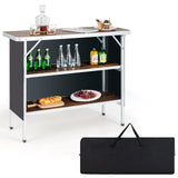 Portable Folding Camping Table with 2-Tier Open Shelves for Picnic, Barbecue, Outdoor Party-Coffee