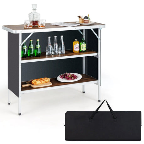 Portable Folding Camping Table with 2-Tier Open Shelves for Picnic, Barbecue, Outdoor Party-Coffee