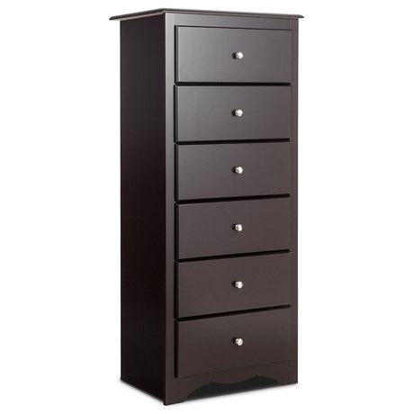 6 Drawer Chest with Mental Knobs for Living Room-Brown