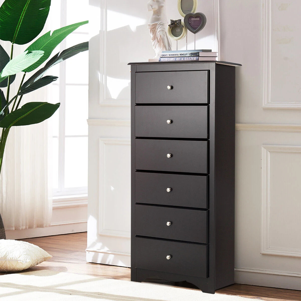 6 Drawer Chest with Mental Knobs for Living Room-Brown
