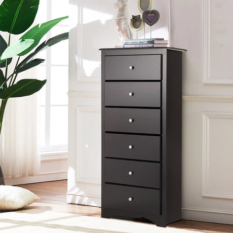 6 Drawer Chest with Mental Knobs for Living Room-Brown