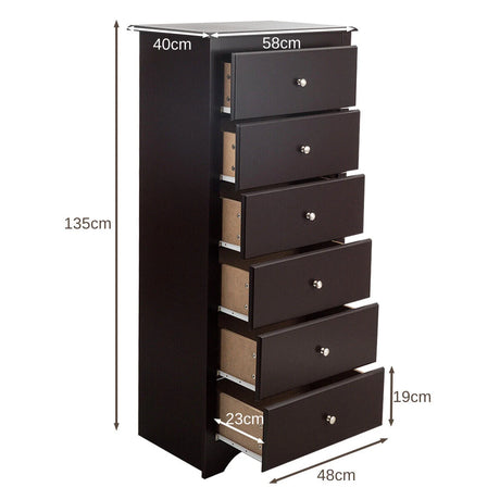 6 Drawer Chest with Mental Knobs for Living Room-Brown