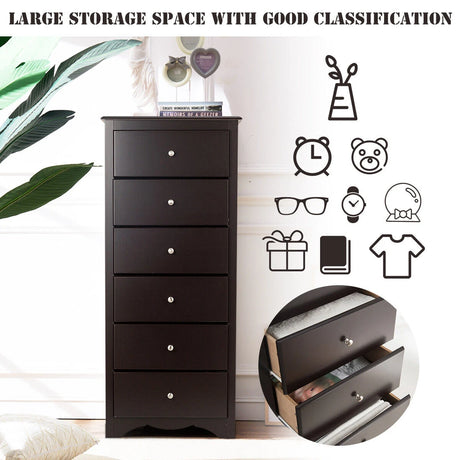 6 Drawer Chest with Mental Knobs for Living Room-Brown