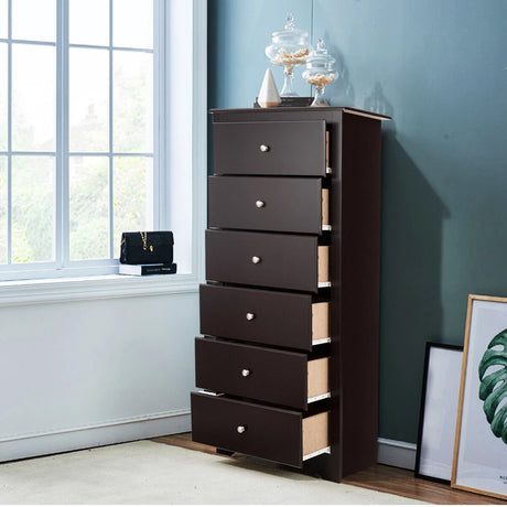 6 Drawer Chest with Mental Knobs for Living Room-Brown