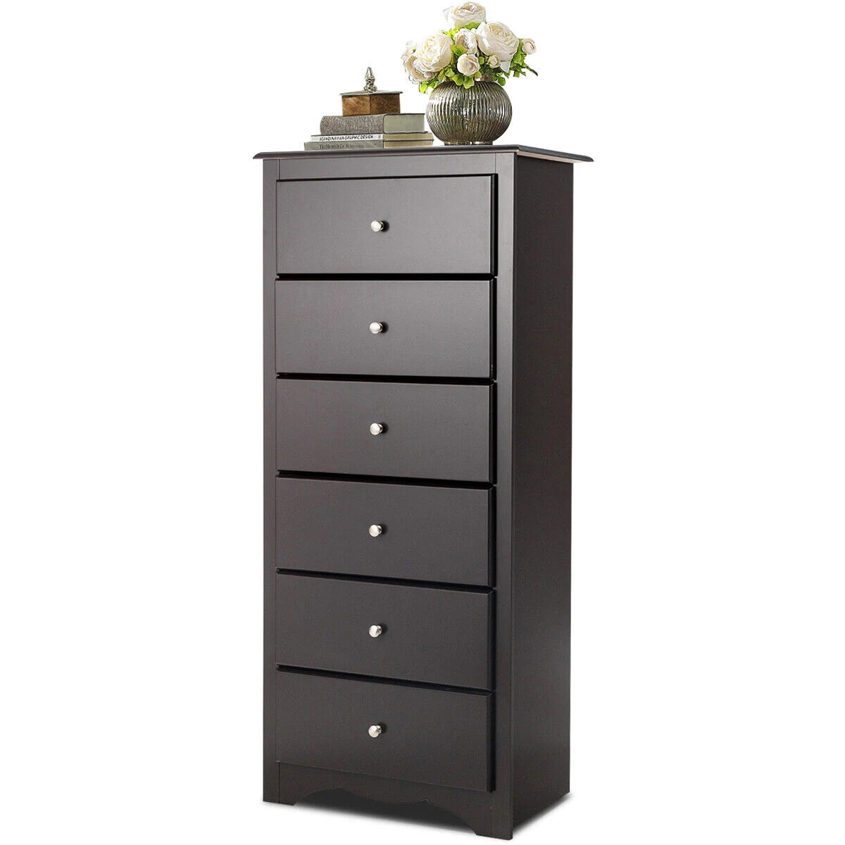 6 Drawer Chest with Mental Knobs for Living Room-Brown