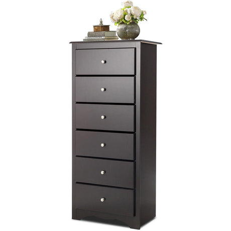 6 Drawer Chest with Mental Knobs for Living Room-Brown