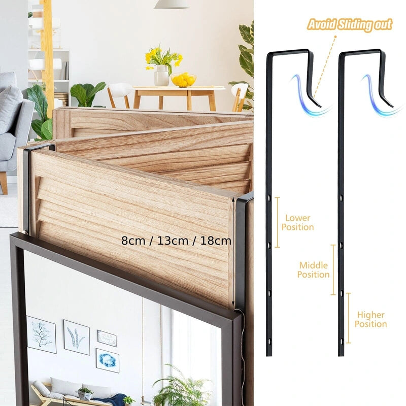 Full Length Wall-Mounted Mirror with Height Adjusting Hooks-Brown