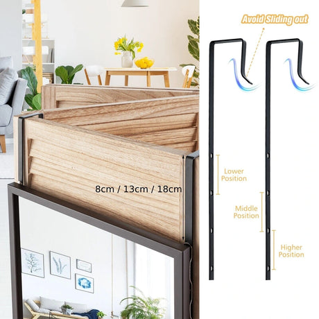 Full Length Wall-Mounted Mirror with Height Adjusting Hooks-Brown