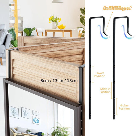 Full Length Wall-Mounted Mirror with Height Adjusting Hooks-Brown