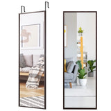 Full Length Wall-Mounted Mirror with Height Adjusting Hooks-Brown