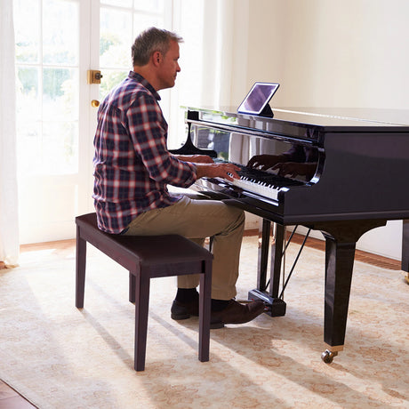 Solid Wood PU Leather Padded Piano Bench Keyboard Seat-Brown