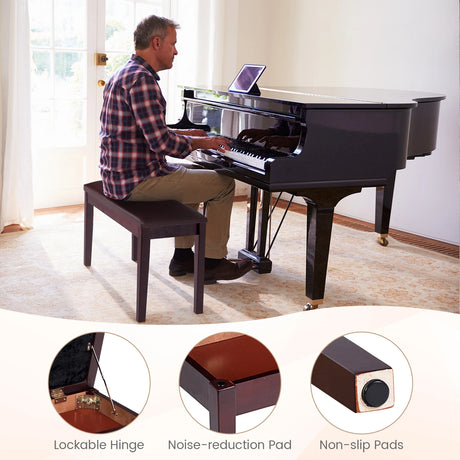 Solid Wood PU Leather Padded Piano Bench Keyboard Seat-Brown
