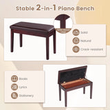 Solid Wood PU Leather Padded Piano Bench Keyboard Seat-Brown