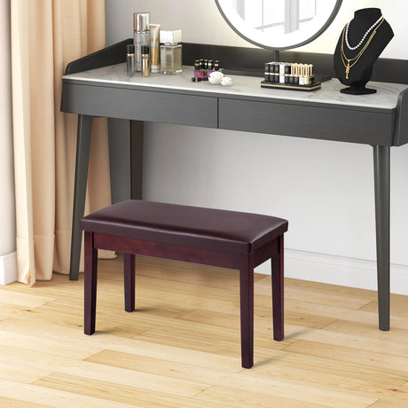 Solid Wood PU Leather Padded Piano Bench Keyboard Seat-Brown