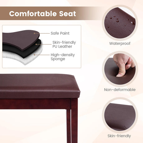 Solid Wood PU Leather Padded Piano Bench Keyboard Seat-Brown