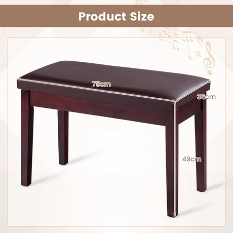 Solid Wood PU Leather Padded Piano Bench Keyboard Seat-Brown