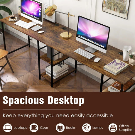 151CM Convertible L-shaped Computer Desk with 4 Storage Shelves for Home Office-Brown
