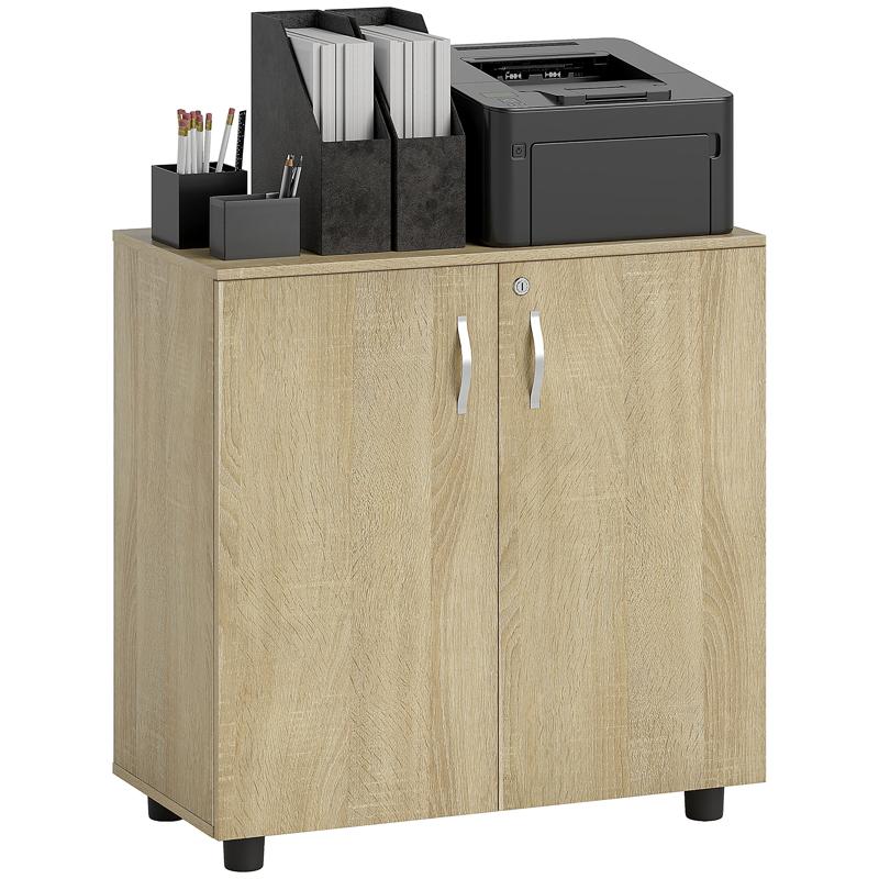 Vinsetto Two-Tier Locking Office Storage Cabinet - Oak