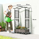 Outsunny Raised Garden Bed with Arch Trellis, Raised Bed for Garden on Wheels with Side Trellis, Self Watering Planter Box