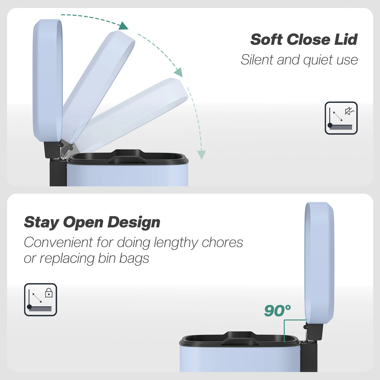 HOMCOM 20L Modern Boxy Metal Home Kitchen Bin - Light Blue