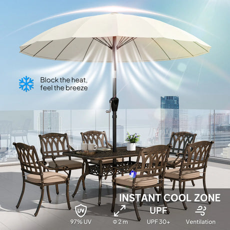Outsunny 2 m Shanghai Garden Parasol Umbrella with 16 Fibreglass Ribs, Outdoor Parasol Sun Shade with Crank & Tilt, Cream White