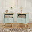HOMCOM Modern Nightstand Set of 2, Bedside Table with Drawer and Open Shelf, Side End Table for Bedroom, Light Green