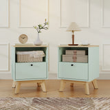 HOMCOM Modern Nightstand Set of 2, Bedside Table with Drawer and Open Shelf, Side End Table for Bedroom, Light Green