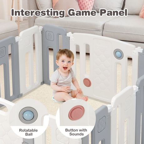 14 Panels Kids Safety Activity Play Center with Drawing Board-Gray
