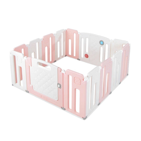 14 Panels Kids Safety Activity Play Center with Drawing Board-Pink