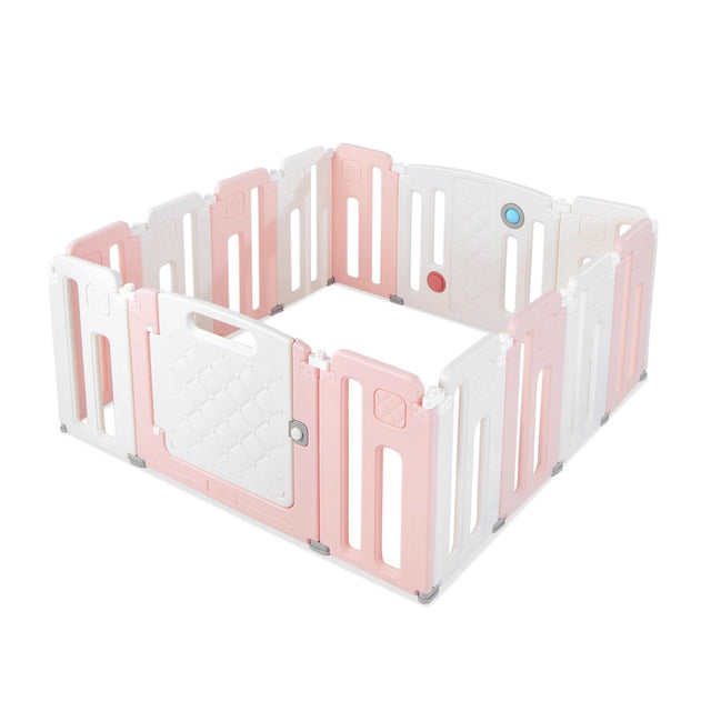 14 Panels Kids Safety Activity Play Center with Drawing Board-Pink