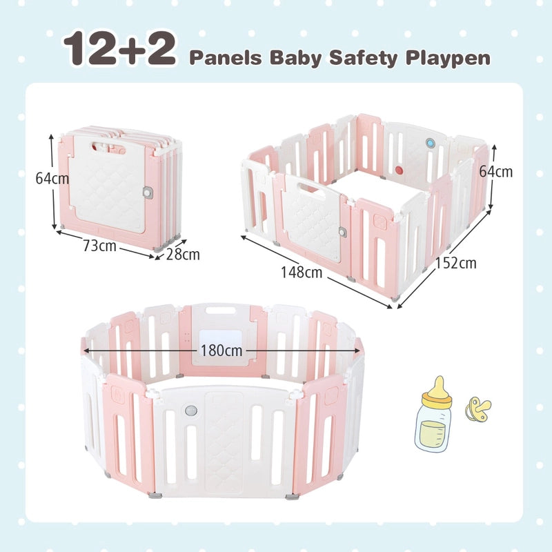 14 Panels Kids Safety Activity Play Center with Drawing Board-Pink