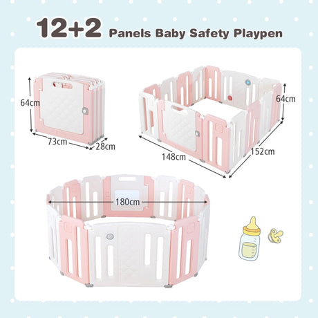 14 Panels Kids Safety Activity Play Center with Drawing Board-Pink