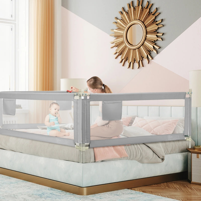 76.8 Inch Baby Bed Rail with Double Safety Child Lock-Gray