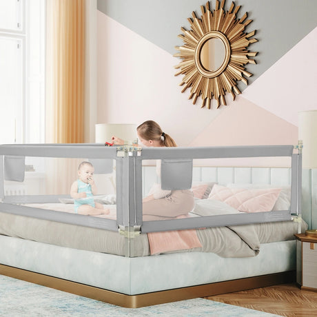76.8 Inch Baby Bed Rail with Double Safety Child Lock-Gray