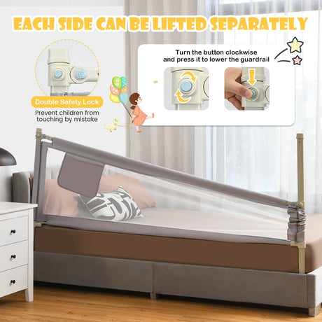 76.8 Inch Baby Bed Rail with Double Safety Child Lock-Gray