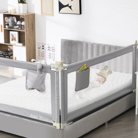 76.8 Inch Baby Bed Rail with Double Safety Child Lock-Gray