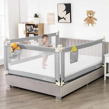 57 Inch Toddlers Vertical Lifting Baby Bed Rail Guard with Lock-Gray