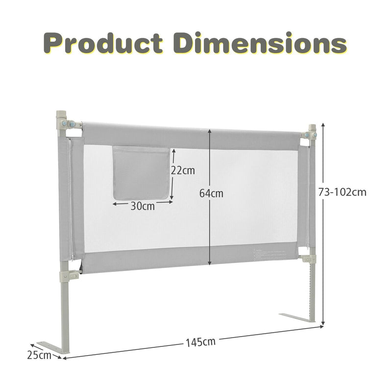 57 Inch Toddlers Vertical Lifting Baby Bed Rail Guard with Lock-Gray