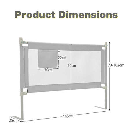 57 Inch Toddlers Vertical Lifting Baby Bed Rail Guard with Lock-Gray