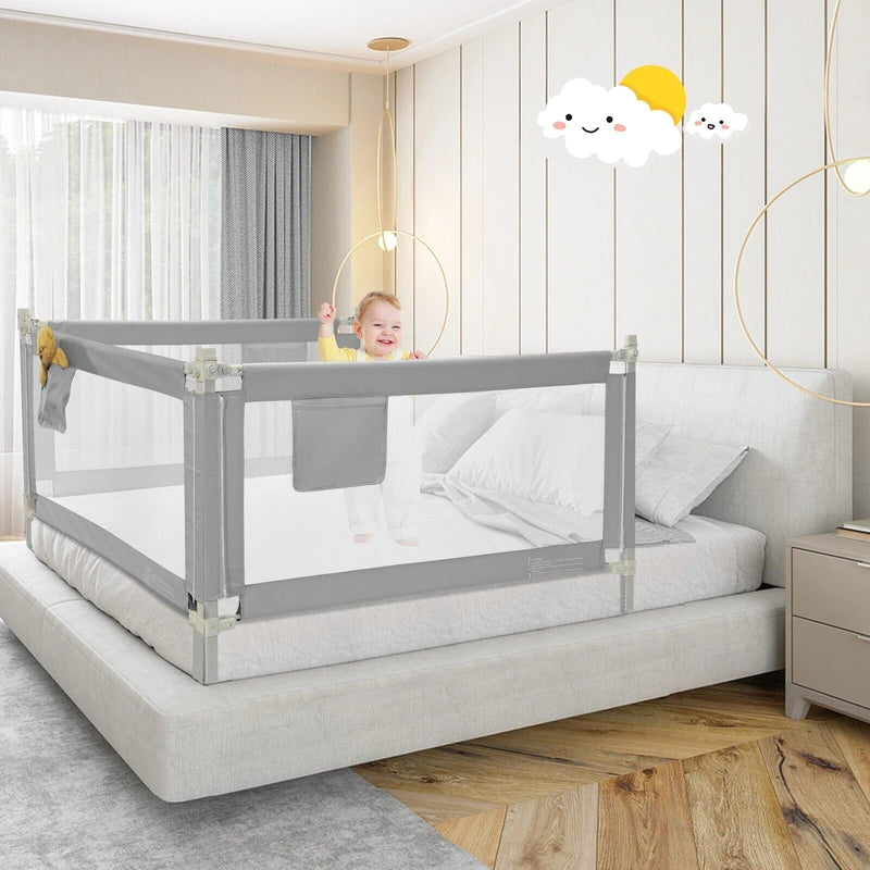57 Inch Toddlers Vertical Lifting Baby Bed Rail Guard with Lock-Gray