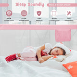 69.5 Inches Toddler Bedrail with Anti-Collision Cotton and Side Pocket-Pink