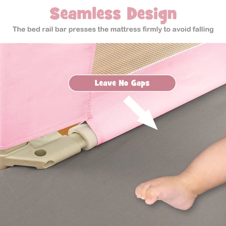 69.5 Inches Toddler Bedrail with Anti-Collision Cotton and Side Pocket-Pink
