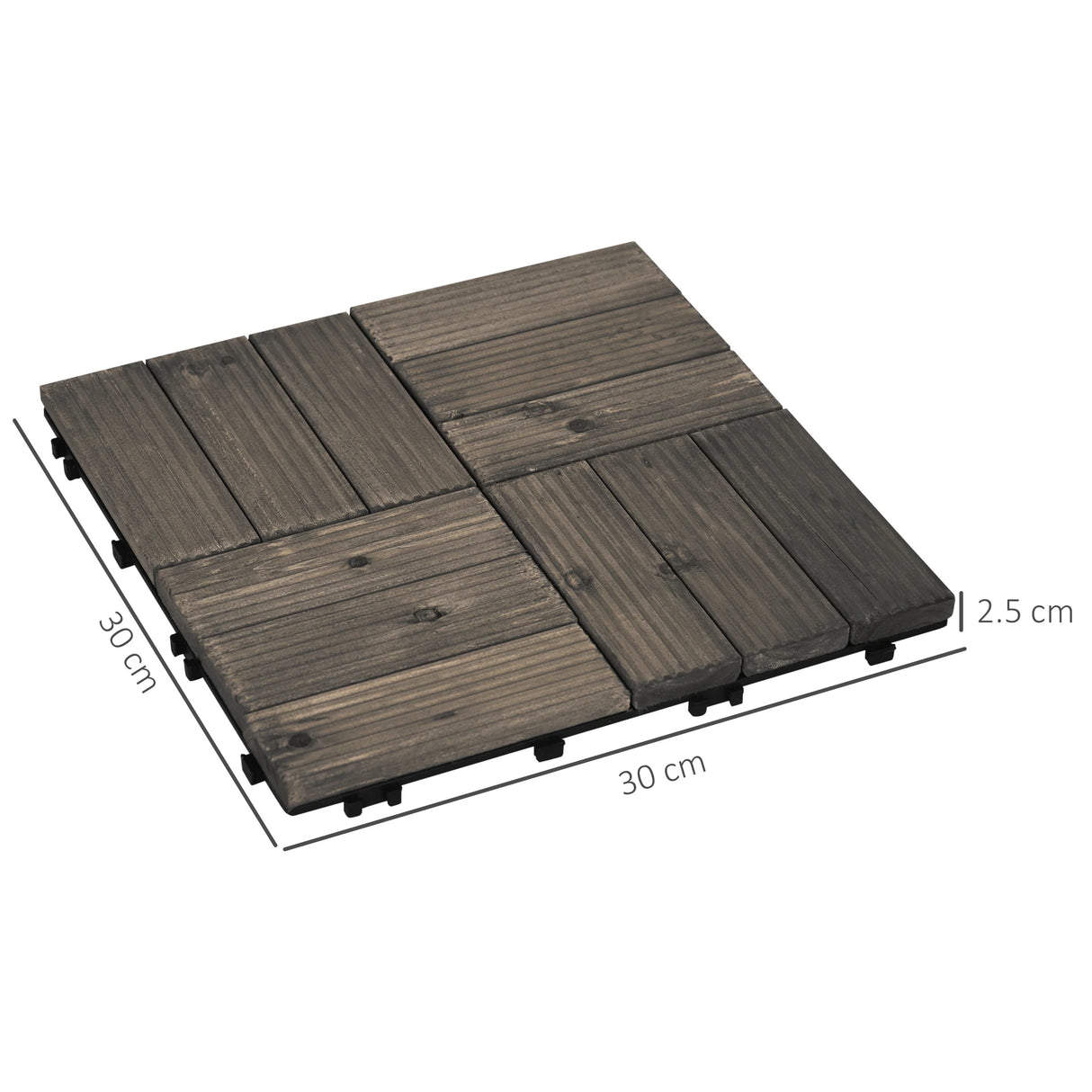 Outsunny 27 Pcs Wooden Interlocking Decking Tiles, Outdoor Flooring Tiles for Patio, Balcony, Terrace, Hot Tub, 30 x 30 cm per Piece, 2.5 per Pack, Charcoal Grey
