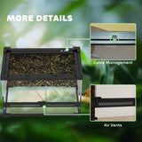 PawHut Reptile Glass Terrarium with Stone Background, Front Ventilation, Escape-Proof Knob Lock, 30 x 20 x 20 cm, Black