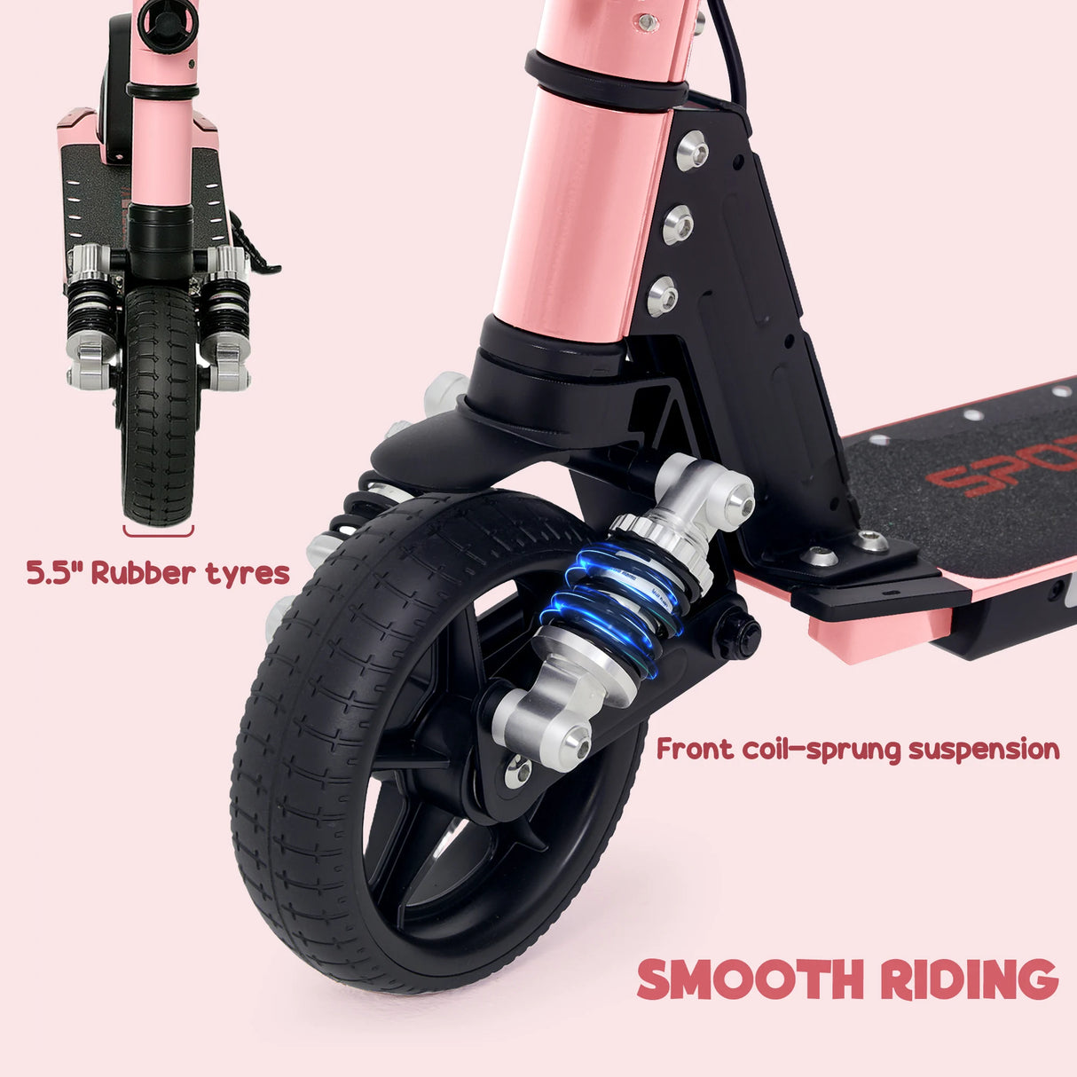 SPORTNOW Folding Electric Scooter for Kids, with Dual Brakes, Front Suspension, LED Colourful Lights, Pink
