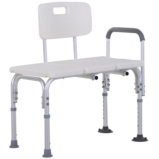 HOMCOM Height Adjustable Shower Chair, Non Slip Bath Transfer Bench for Elderly, Disabled with Armrest and Backrest, 300 lbs Capacity, White