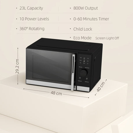 HOMCOM 23L 800W Microwave Oven, Digital Solo Microwave with 10 Power Levels, Automatic Defrost, 8 Auto Cook Menus, 60 Minutes Timer, Eco Mode, Clock, Easy Clean, Small Black Microwave