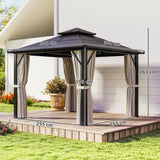 Outsunny 3 x 3(m) Hardtop Gazebo Canopy with UPF30+ Double Polycarbonate Roof, Aluminium Frame Garden Gazebo Permanent Pavilion with Mosquito Netting and Curtains for Patio, Deck, Beige
