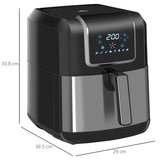 HOMCOM 6.5L Single Basket Air Fryer, 80-200C Temperature, Black and Grey