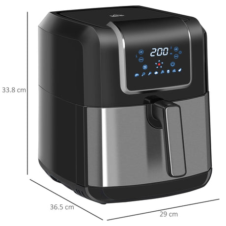 HOMCOM 6.5L Single Basket Air Fryer, 80-200C Temperature, Black and Grey